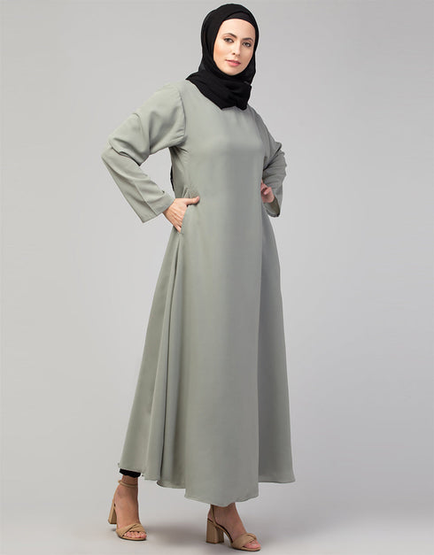 Dubai Abaya with front opening and hidden placket for everyday wear in Color  Sage Green